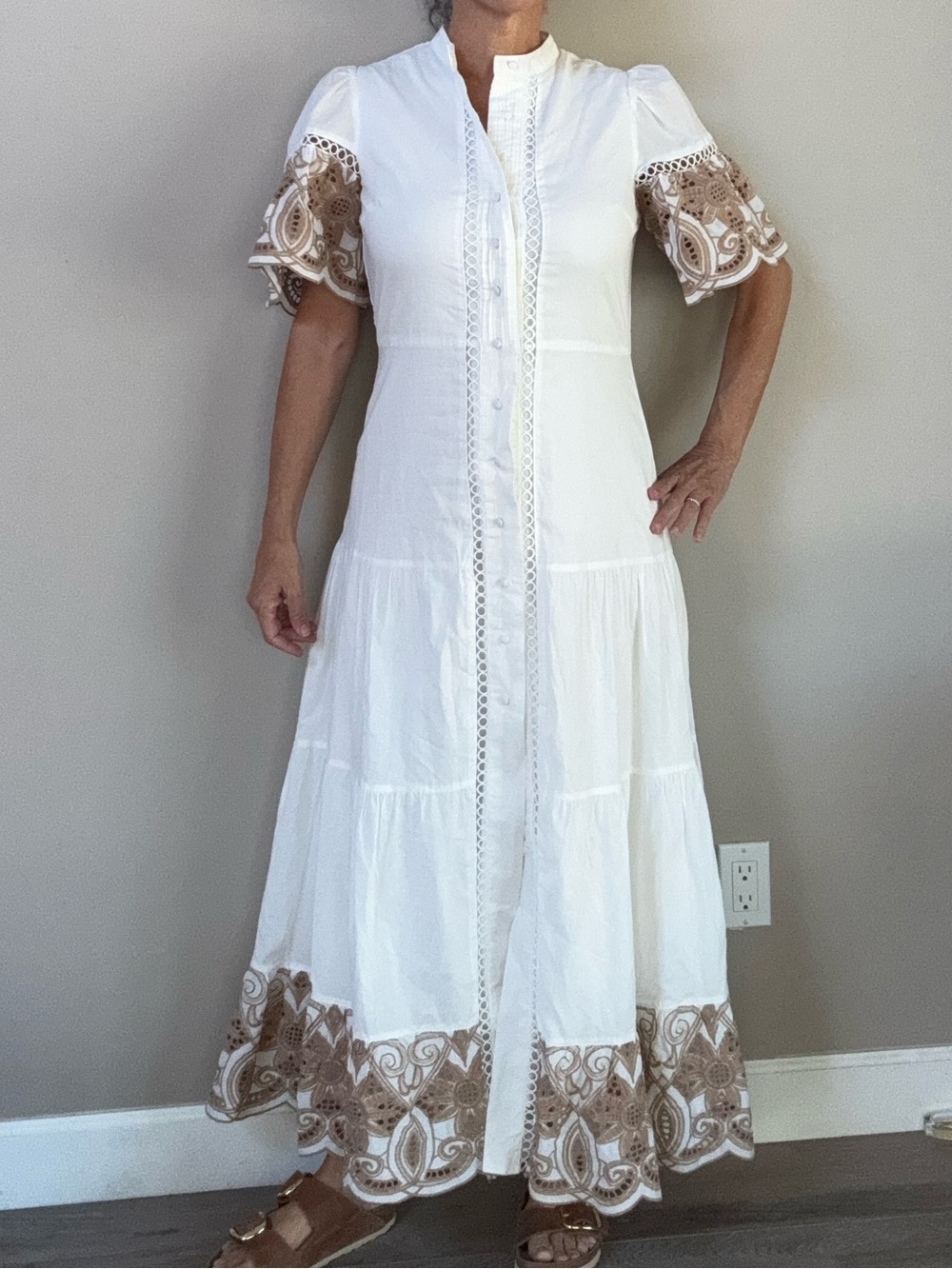 Love by Design Southhampton embroidered button flowy white cotton maxidress sz S
